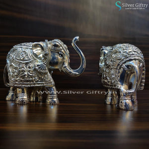 Antique Pure Silver Coated Elegant Elephants 8.5" Pair | Big | Silver Giftry | SGT20K082