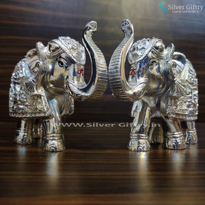 Antique Pure Silver Coated Elegant Elephants 8.5" Pair | Big | Silver Giftry | SGT20K082