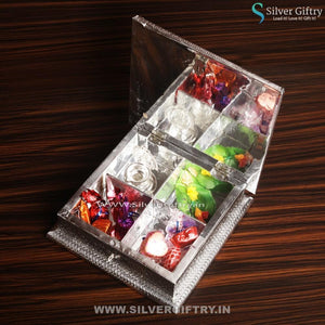 Antique Silver Dry Fruit Box 8x8" With Copper Coated Cow 2" | Silver Giftry | SGT20K084