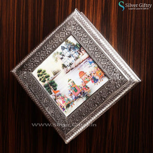 Antique Silver Dry Fruit Box 8x8" With Copper Coated Cow 2" | Silver Giftry | SGT20K084