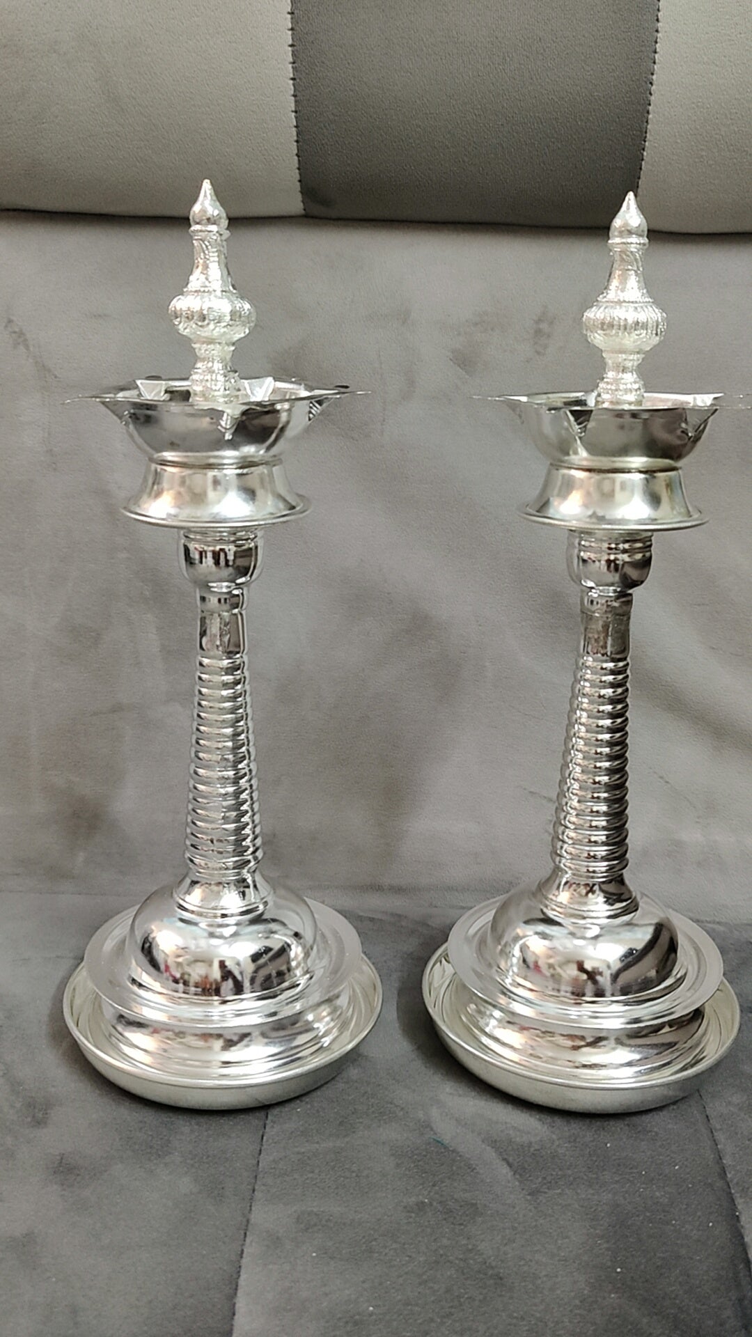 German silver 13" thrisul deepam with base plates