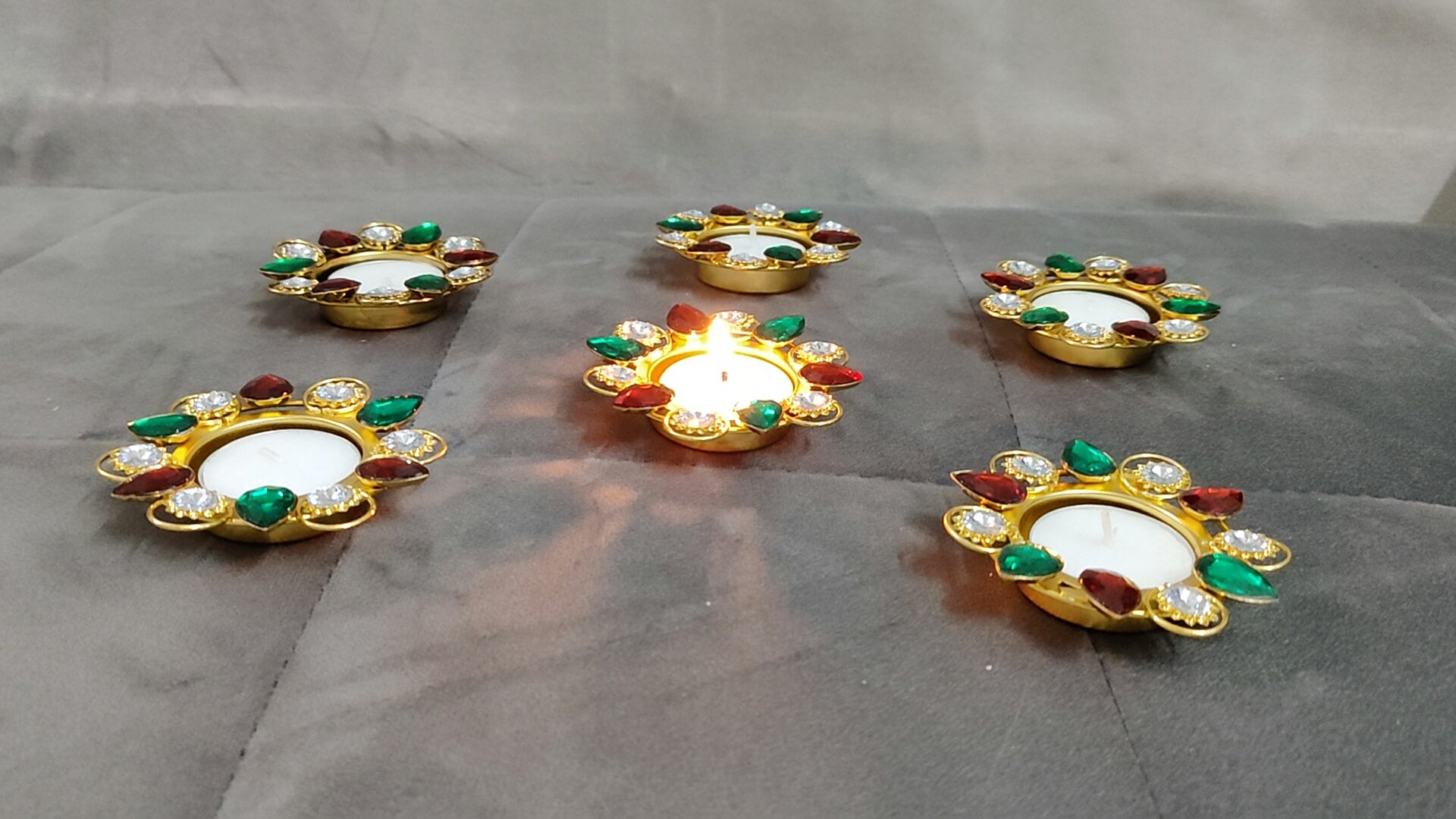 Acyleric metal candle stoned diyas set of 6 pcs