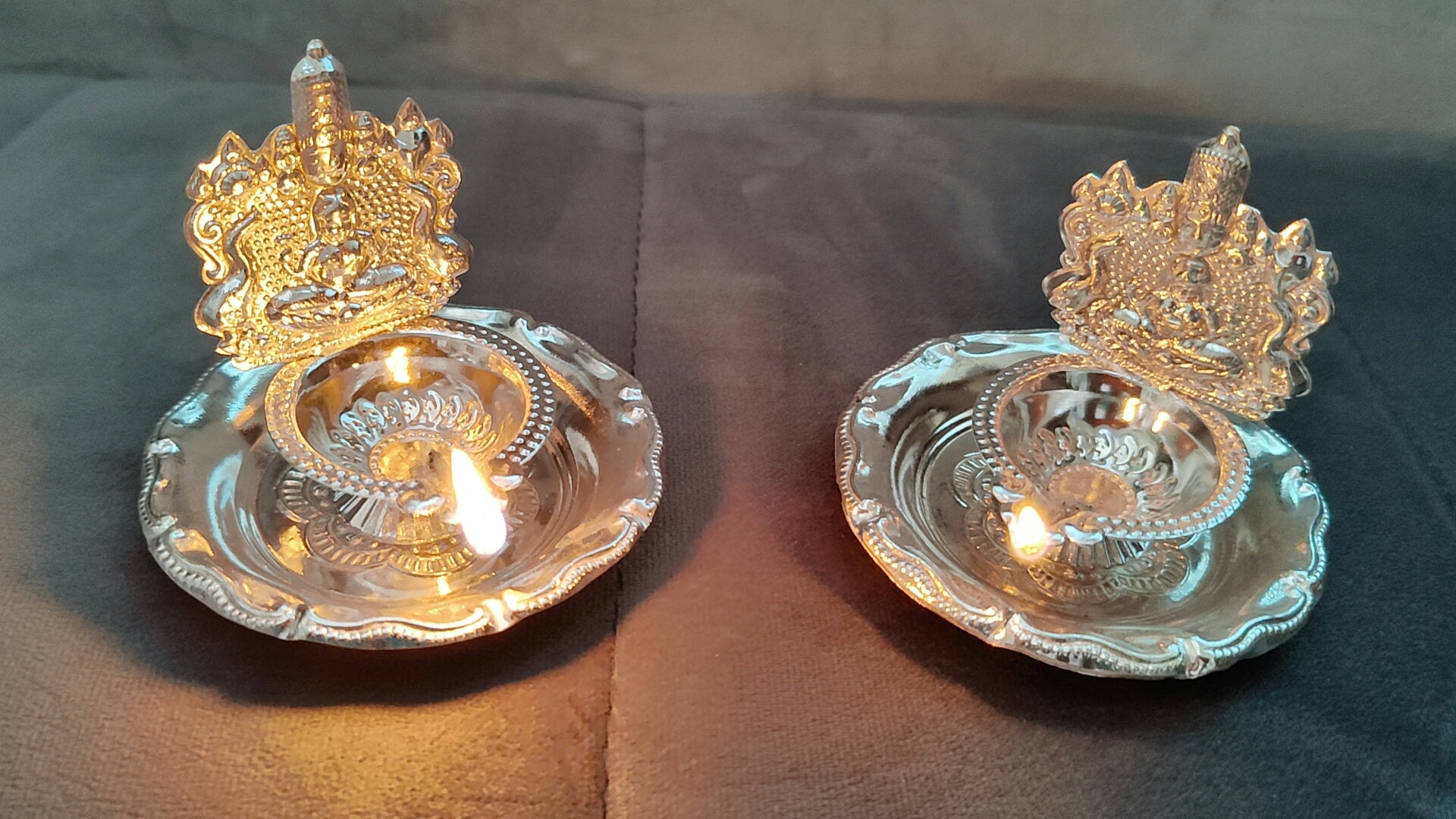 GS peacock devdas deepam with pure silver with blue colour elephant 3"