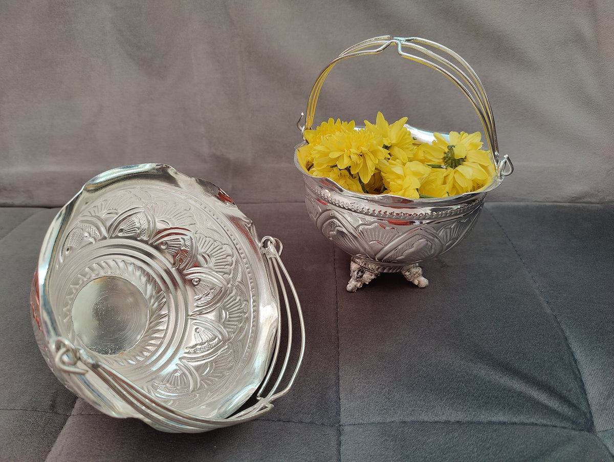 GS Flower Basket With Handle Single – Silver Giftry