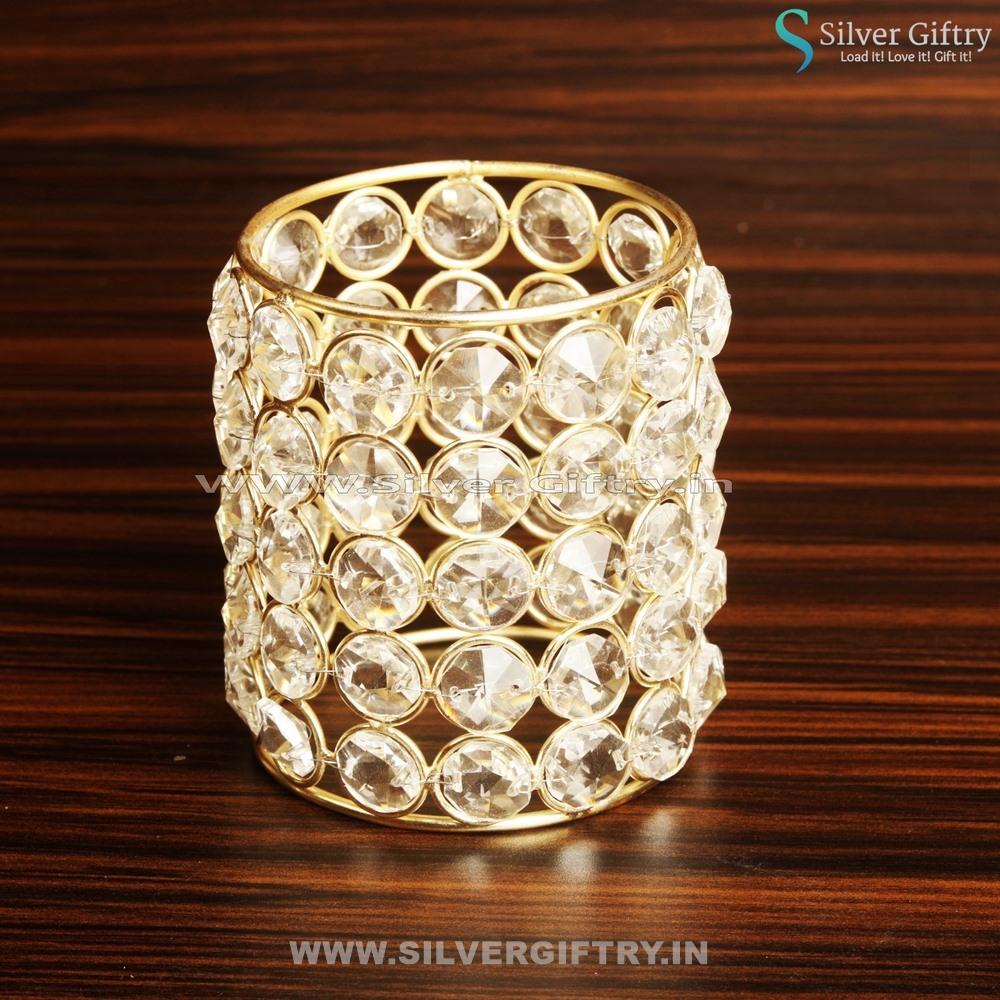 Brass Crystal Diya Gift | Silver Giftry | SGT20K111