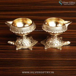 Brass Vasthu Kubera Deepa Tortoise Stand Pair | Silver Giftry | SGT20K118