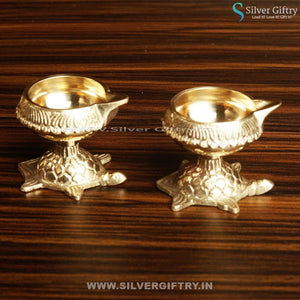 Brass Vasthu Kubera Deepa Tortoise Stand Pair | Silver Giftry | SGT20K118