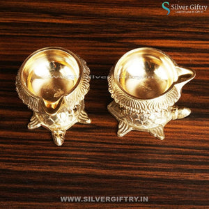Brass Vasthu Kubera Deepa Tortoise Stand Pair | Silver Giftry | SGT20K118