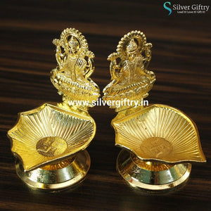 Copper Coated German Silver Lakshmi Kamakshi 4" Diya | Silver Giftry | SGT20K126