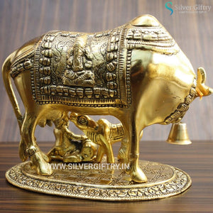 Copper Coated Krishna With Cow and Calf German Silver Idol | Silver Giftry | SGT20K127