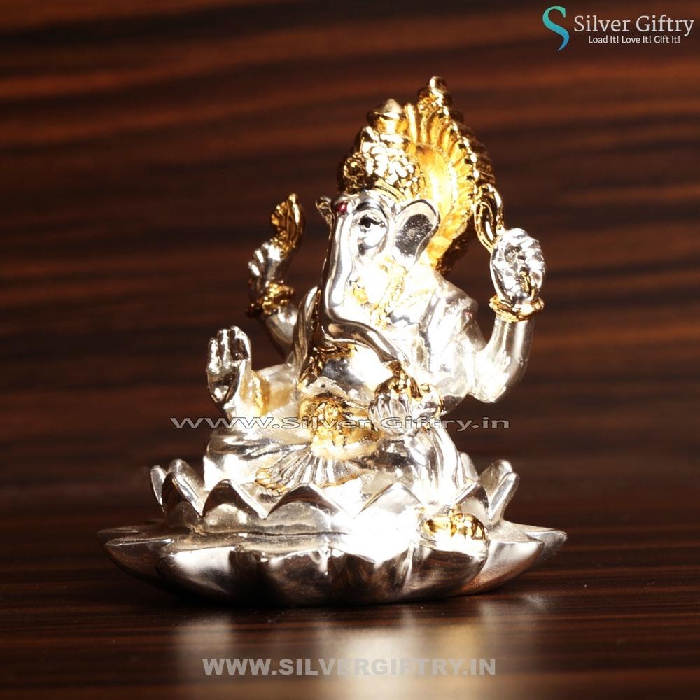 Cute Pure Silver Ganesh Lotus Small 2.5" | Silver Giftry | SGT20K140