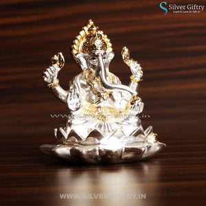 Cute Pure Silver Ganesh Lotus Small 2.5" | Silver Giftry | SGT20K140