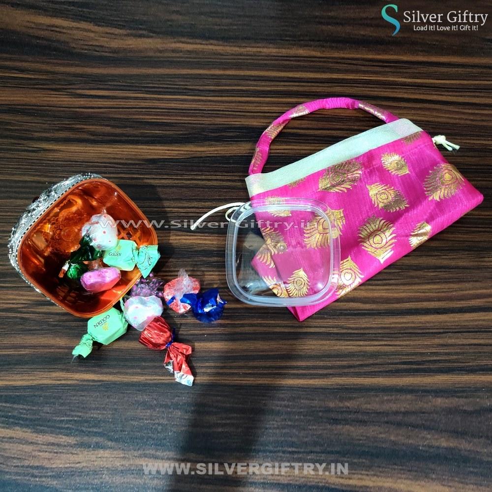 Dry Fruit Box 4x4" With Chocolates Bag | Silver Giftry | SGT20K146