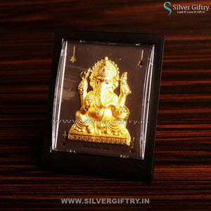 Ganesha 4" Pure Silver Foli Frame 99.9 Gold Touch | Silver Giftry | SGT20K151