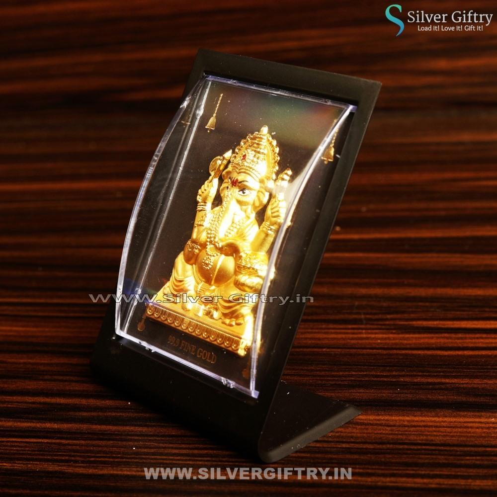 Ganesha 4" Pure Silver Foli Frame 99.9 Gold Touch | Silver Giftry | SGT20K151