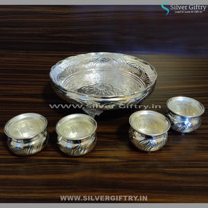 German Silver 10" Flower Plate 2" Bowls 4 Bowls | Silver Giftry | SGT20K155