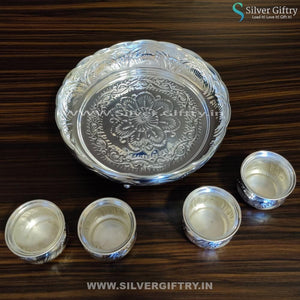 German Silver 10" Flower Plate 2" Bowls 4 Bowls | Silver Giftry | SGT20K155