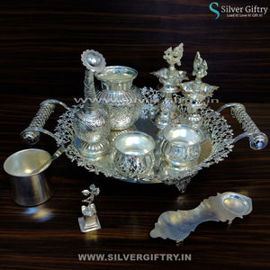 German Silver 10" Plate With Tulsi Pooja Set | Silver Giftry | SGT20K165