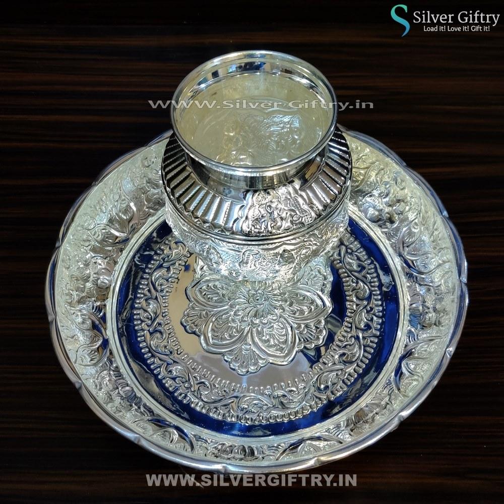 German Silver 10"lakshmiplate 5 Kalsha | Silver Giftry | SGT20K166