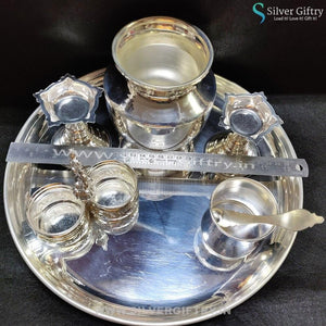 German Silver 12" Plate 2 Cup Bowlset 4" Diya 4" Kalsha Panchpatra | Silver Giftry | SGT20K168
