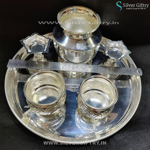 German Silver 12" Plate Kumkum Bowls 4" Diya 4" Kalsha | Silver Giftry | SGT20K169