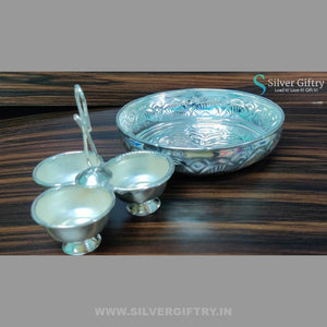 German Silver 6" Plate 3 Cup Panchwala | Silver Giftry | SGT20K186