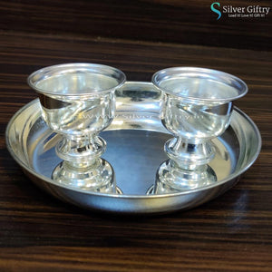 German Silver 6" Plate With Kumkum 2" Bowls | Silver Giftry | SGT20K188