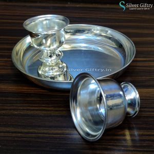 German Silver 6" Plate With Kumkum 2" Bowls | Silver Giftry | SGT20K188