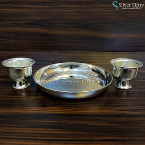 German Silver 6" Plate With Kumkum 2" Bowls | Silver Giftry | SGT20K188
