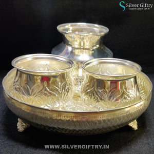 German Silver 9" Naksi Plate Dasaya Bowls 4" Kalsha | Silver Giftry | SGT20K197