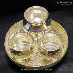 German Silver 9" Naksi Plate Dasaya Bowls 4" Kalsha | Silver Giftry | SGT20K197