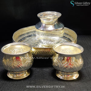 German Silver 9" Naksi Plate Dasaya Bowls 4" Kalsha | Silver Giftry | SGT20K197