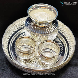German Silver 9" Plate 5" Kalsha Kumkum Bowls | Silver Giftry | SGT20K200