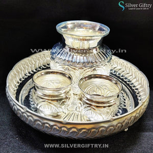 German Silver 9" Plate 5" Kalsha Kumkum Bowls | Silver Giftry | SGT20K200