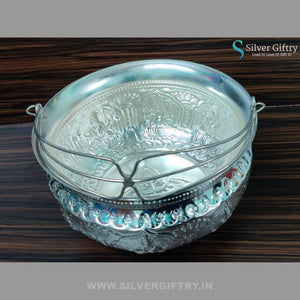 German Silver Ashtalakshmi Design Big Size Flower Basket 9" | Silver Giftry | SGT20K205