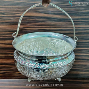 German Silver Ashtalakshmi Design Big Size Flower Basket 9" | Silver Giftry | SGT20K205