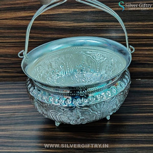 German Silver Ashtalakshmi Design Big Size Flower Basket 9" | Silver Giftry | SGT20K205