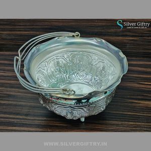 German Silver Ashtalakshmi Design Flower Basket 7" | Silver Giftry | SGT20K206