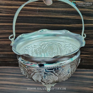 German Silver Ashtalakshmi Design Flower Basket 7" | Silver Giftry | SGT20K206