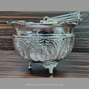 German Silver Ashtalakshmi Design Flower Basket 7" | Silver Giftry | SGT20K206