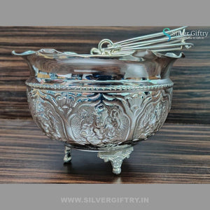 German Silver Ashtalakshmi Design Flower Basket 7" | Silver Giftry | SGT20K206