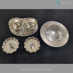 German Silver Combo Diya Bowl Kumkum Platter | Silver Giftry | SGT20K218