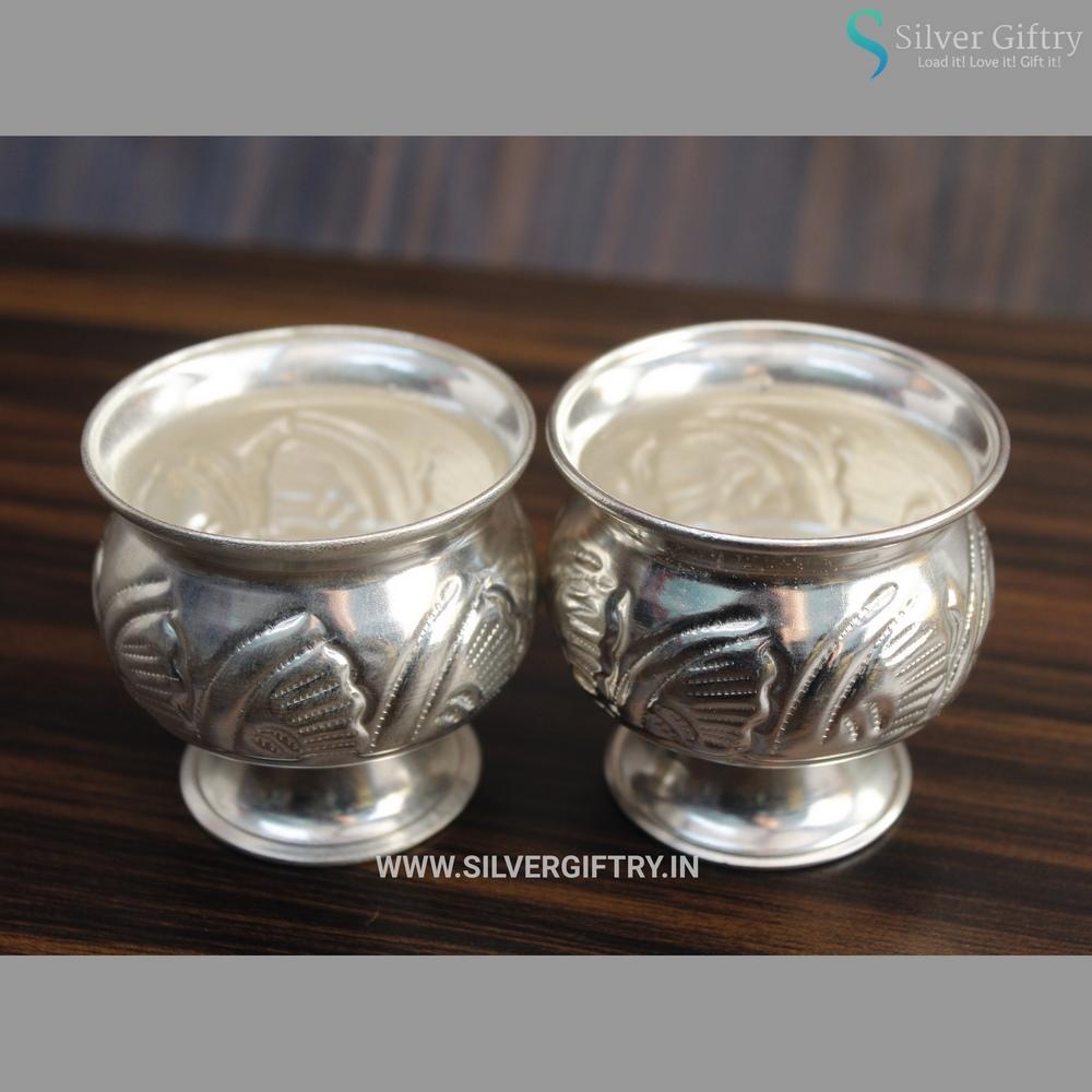 German Silver Dasaya Bowl Pair With Stand (small) | Silver Giftry | SGT20K220