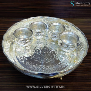 German Silver Flower 12" Plate 2" Dasaya Bowls 4 pcs | Silver Giftry | SGT20K228