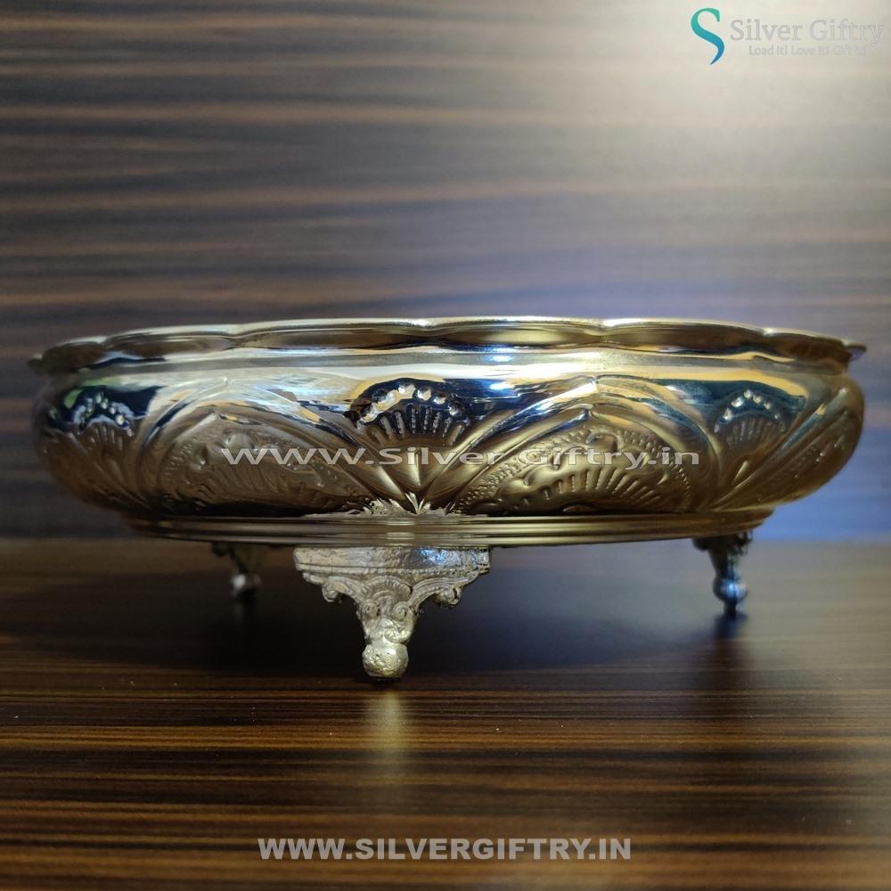 German Silver Flower Design Nakas Plate 12" | Silver Giftry | SGT20K233