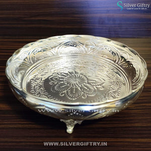 German Silver Flower Design Nakas Plate 12" | Silver Giftry | SGT20K233