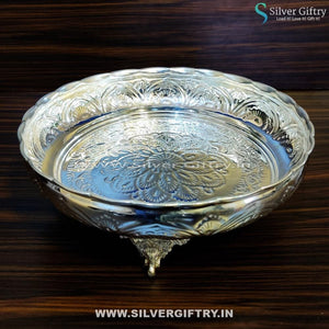 German Silver Flower Design Nakas Plate 14" | Silver Giftry | SGT20K234