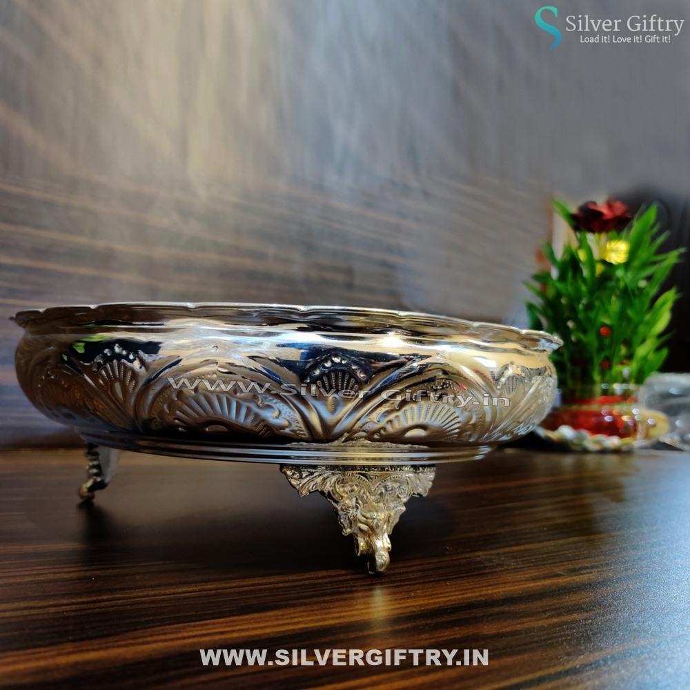 German Silver Flower Design Nakas Plate 14" | Silver Giftry | SGT20K234