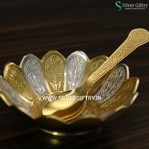 German Silver Gold 4" Bowl Set Lotus Shape | Silver Giftry | SGT20K240