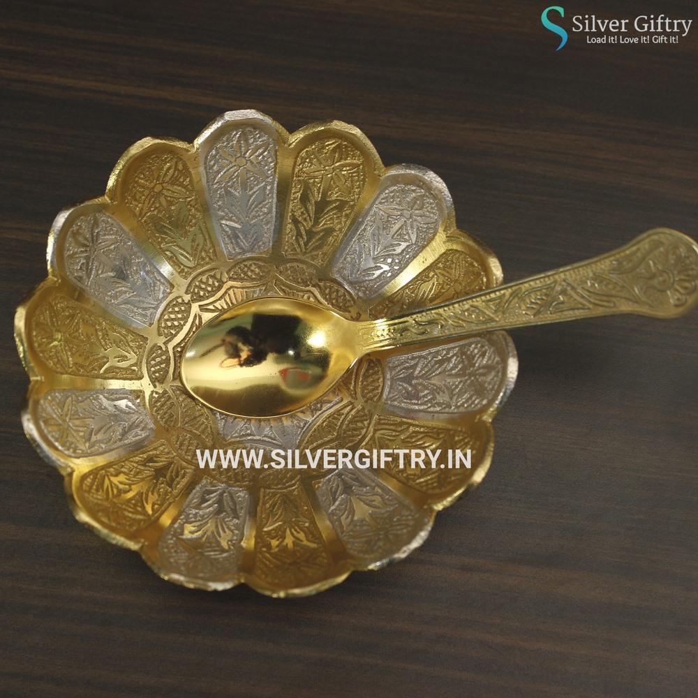 German Silver Gold 4" Bowl Set Lotus Shape | Silver Giftry | SGT20K240